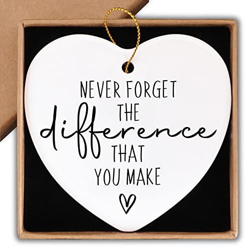 Thank You Gifts Never Forget The Difference That You Make Ceramic Ornament Keepsake Sign Heart Plaque Farewell Going Away Goodbye Appreciation Retirement Gifts for Women Men Coworker Boss Friend