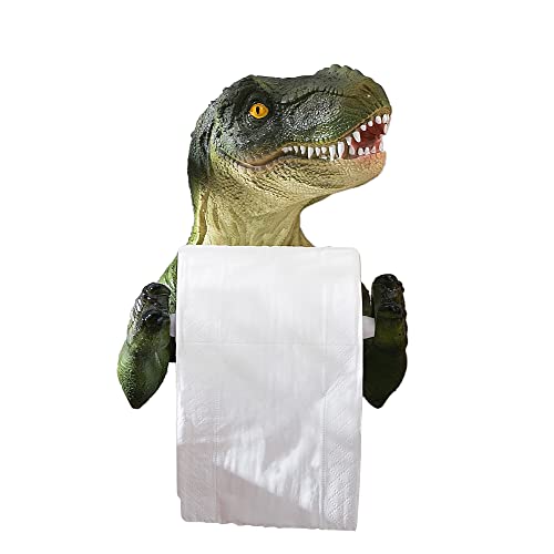 Banllis Dinosaur Toilet Paper Holder Wall Mount, Dino Towel Holder for Bathroom Wall Decor - 6.5 Inch Plastic Spring Loaded for Enough Space No Drilling