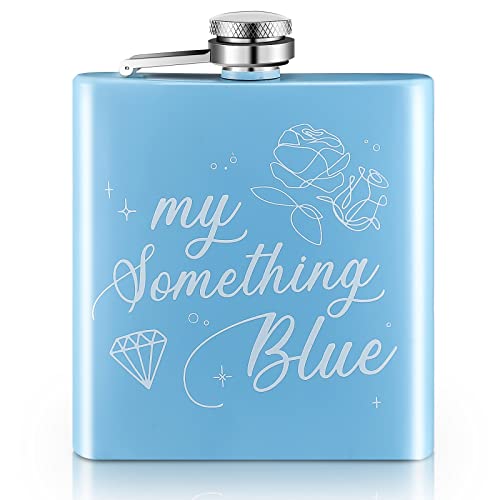 Tanlade Bride Flask 6 oz My Something Bride Gift Funny Blue Liquor Alcohol Flask with Powder Coated Stainless Steel Hip Flask for Bachelorette Wedding Party Supplies