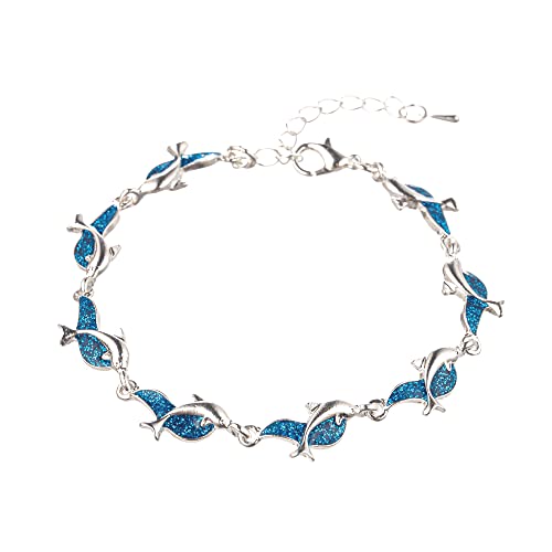 yipima Dolphin Bracelet, Women Fashion Dolphin Charm Chain Bangle Party Ocean Jewelry Gift for Girls (blue)
