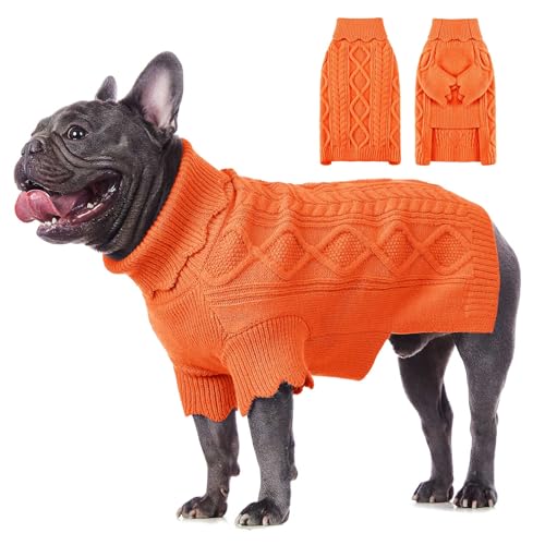 ALAGIRLS Winter Turtleneck Dog Sweater for Medium Dogs, Thick Breathable Pet Clothes Girl Dog, Ugly Halloween Christmas Holiday Themed Pet Apparel, Orange M