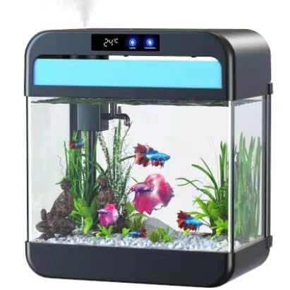 Aquarium Tank Fish Tank Kit with 3-in-1 Silent Pump and 7 Color Touch Led Lamp Betta Fish Tank 2.2 Gallon Glass Smart Fish Tank Black Small Fish Tank Goldfish Tank for Beginners and Enthusiasts