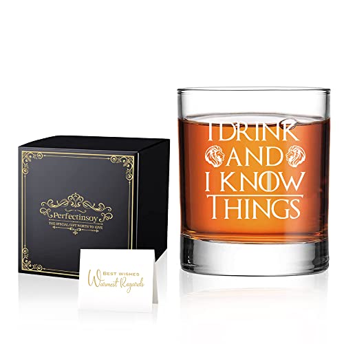 Perfectinsoy I Drink and I Know Things Whiskey Glass Gift Box, Game Of Thrones Inspired, Present for Dad, Men, Friends, Colleague, Boss, Game of Thrones Gift, Funny Gift for Dad from Daughter Son Kids