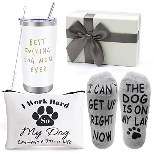 Best Dog Mom Gifts,20 OZ Wine Tumbler Unique Gifts Idea Basket Box with Socks for Veterinarian,Animal Rescue or Vet Tech,Makeup Bag Dog Lover Funny Gifts for Women,Gag Gifts for New Puppy Baby Owners