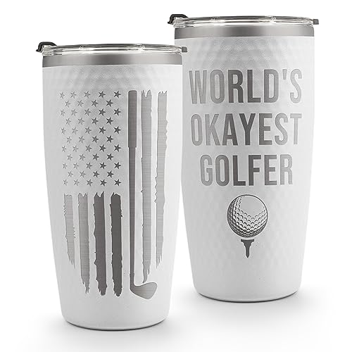 Macorner Golf Gifts For Golf Lover - Golf Sport World's Okayest Golf Dimple Tumbler 20oz - Golf Accessories Gifts For Golfer Men, Women, Dad, Mom, Husband, Wife, Grandpa, Him, Her, Uncle, Brother