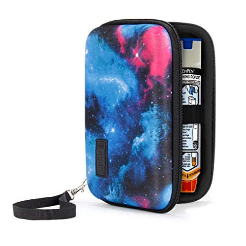 USA Gear Hard Shell EpiPen Case - Medical Case with Water Resistant Exterior, Zipper and Wrist Strap - Compatible with 2 EpiPen, Asthma Inhaler, Eye Drops, and More Allergy Medicine - Galaxy