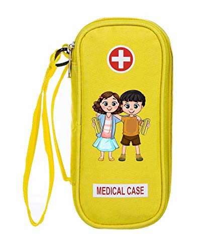Kid’s EpiPen Carrying Medical Case – Yellow Insulated Portable Bag With Zipper – Fits 2 EpiPen’s, Auvi-Q, Asthma Inhaler, Eye Drops, Allergy Medicine