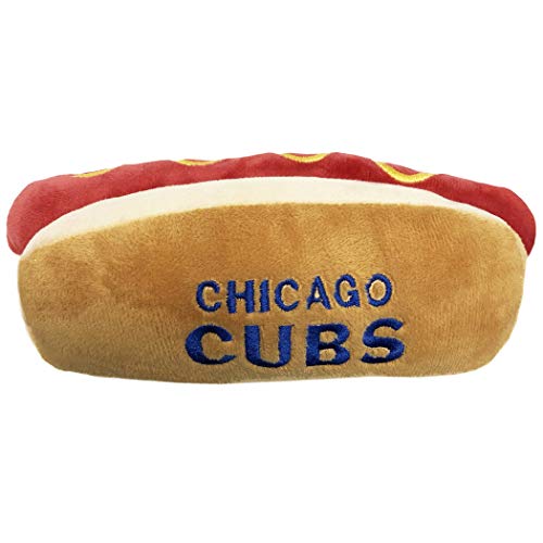 Pets First MLB Chicago Cubs Plush Dog Toys - Stadium Theme Snacks - Cutest Plush HOT-Dog Toy for Dogs & Cats with Inner Squeaker & Premium Embroidery of Baseball Team Name/Logo