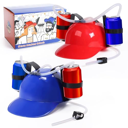 Skirfy Party Game Juice Helmet Can Holder,Funny Hats 2 Pack Soda Hat,Soda Helmet with Straw,Weird Hats for Men,Beverage Helmet,Flavored Waters,Fun Favors Funny Gag Gift for Kids and Adults