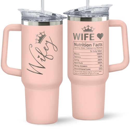 Gifts for Wife from Husband - Wife Gifts - Wedding Anniversary, Wife Birthday Gift Ideas, Mothers Day Gifts for Wife, Valentines Gifts for Her - Romantic I Love You Gifts for Her - 40 Oz Pink Tumbler
