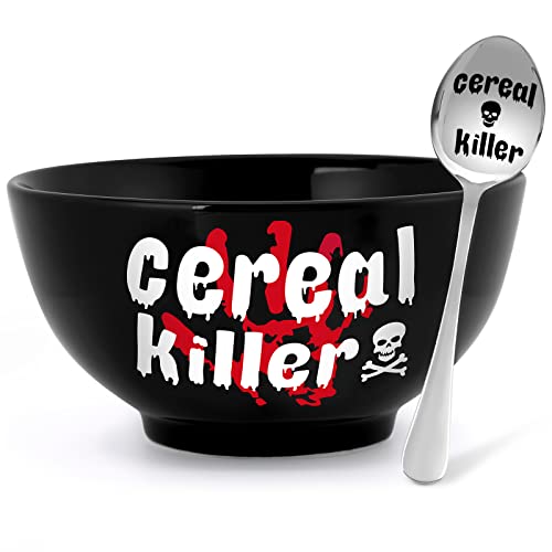 Nefelibata Halloween Black Cereal Killer Bowl and Spoon Set Father's Day Man‘s Birthday Retirement Engraved Funny Gift for Him Papa's Grandfather's Uncle's Friend's Present Set of 2
