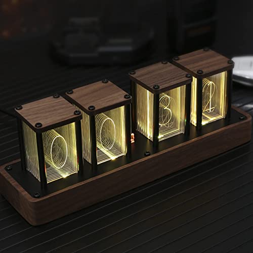 ClocTeck Nixie Tube Clock Walnut Digital Desk Clock, Support Wi-Fi Time Calibration, Alarm and 12/24h Display, No Assemble Required - A Retro Gift for Friends (Walnut Wood)