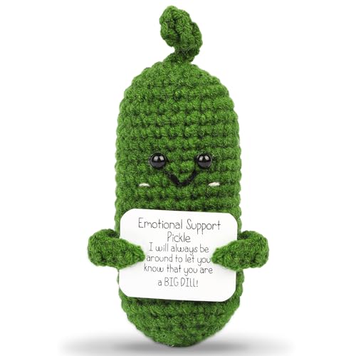 Hoedia Handmade Emotional Support Pickle Friend Birthday Gifts: Cucumber Crochet Doll Inspirational Gifts for Women Girls Boys College Students - Cute Knitted Funny Cucumber Toy (Emotional Pickle)