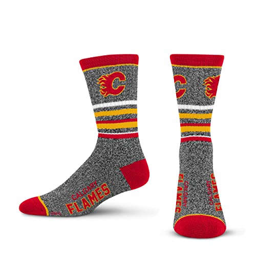 For Bare Feet Mens NHL Calgary Flames 5 Star Crew Sock Marble Grey Large