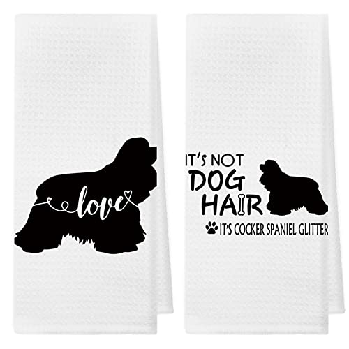 It's Not Dog Hair It's Cocker Spaniel Glitter Absorbent Kitchen Towels And Dishcloths 16×24 Inches Set Of 2,Dog Silhouette Hand Towel Dish Towel Tea Towel For Kitchen Bathroom Decor,Dog Lovers Gifts