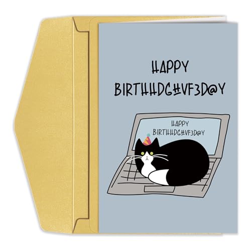 Cute Cat Birthday Card, Funny Birthday Card Gift from the Cat, Happy Birthday Card for Cat Mom, Cat Dad, Cat Lover, Cat On Computer Keyboard Card