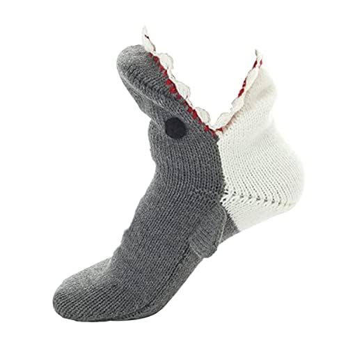 Diameleo Knit Cute Shark Socks - 3D Alligator socks - Winter Warm Thick Crocodile Floor Socks - Unisex (Cotton, shark)