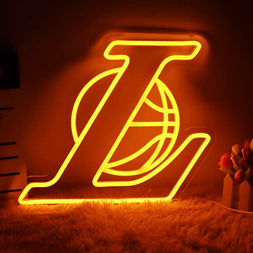 Laker Neon Signs for Wall Decor Basketball Neon Lights for Bedroom Led Signs Suitable for Man Cave Bar Christmas Los Angeles Laker Fans Gift