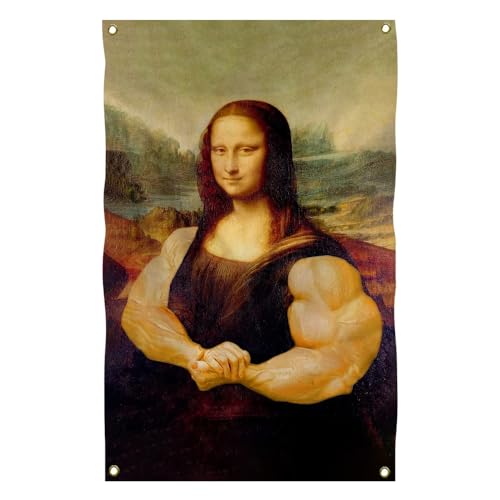 Mona Lisa Funny Flag 3x5 Feet Funny Fitness Tapestry for GYM College Dorm Room Guys Man Cave Outdoor/Indoor Decor