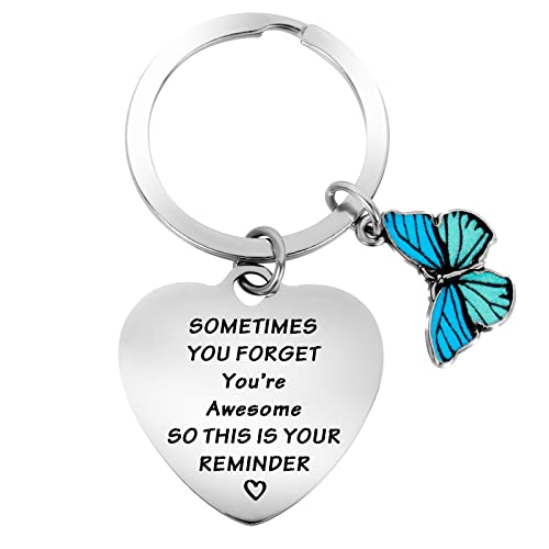 cobee Inspirational Gifts Keyring for Women, Stainless Steel Motivational Keychain Encouragement Keyring Sometimes You Forget You're Awesome Key Chain Employee Appreciation Coworker Gifts(Blue)