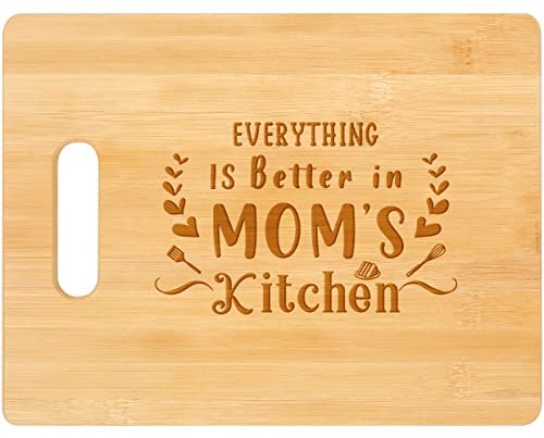 Pandasch Mothers Day Gifts for Mom, Best Mom Birthday Gifts - Personalized Engraved Bamboo Cutting Board - Unique Mothers Day Gift for Mom from Daughter Son - Everything Is Better in Mom's Kitchen