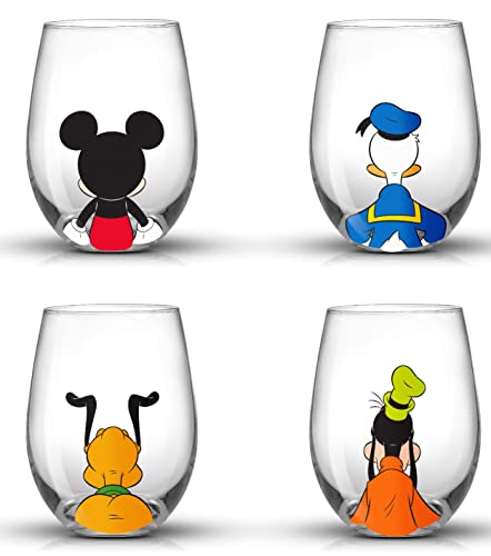 JoyJolt Disney Mickey Mouse Squad Collection Tumblers. 15oz Stemless Wine Glasses Set of 4 Stemless Drinking Glasses. Disney Gifts Stuff, Disney Wine Glass Mickey Mouse Cup Set