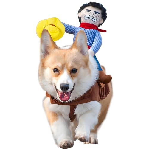 NACOCO Cowboy Rider Dog Costume for Dogs Clothes Knight Style with Doll and Hat for Halloween Day Pet Costume (XS) Blue