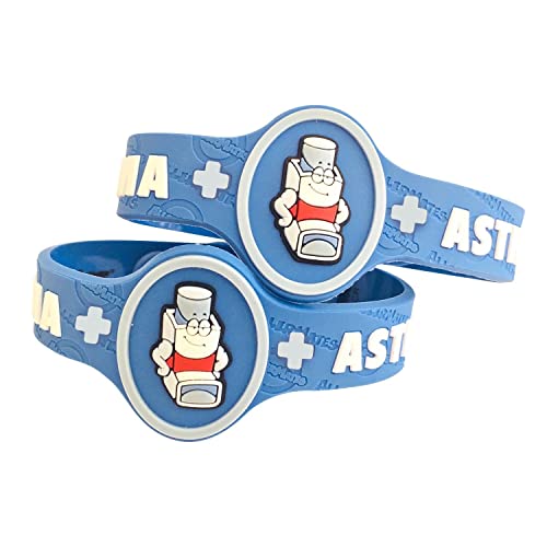 Kids Asthma Band, Kids Medical Wristband – Colorful Asthma Alert Bracelet, Latex Free Asthma Medical Alert for Kids Ages 3+ Asthma Awareness Bracelets Adjustable & Soft (2 Pack “Puffer”)
