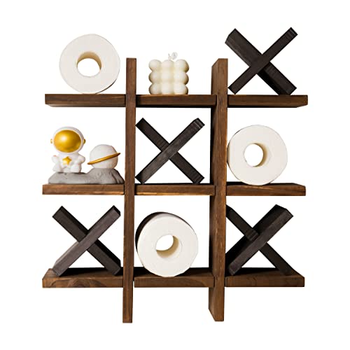 Tic Tac Toe Toilet Paper Holder Stand and 4 Wooden X,Funny Bathroom Wall Mounted Toilet Papers Storage,Toilet Paper Roll Storage for Guest Bathroom or Toilet Decor