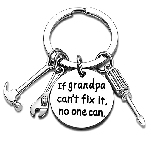 Grandpa Keychain Granddad Gifts From Grandson Granddaughter Christmas Gift Keyring Father's Day Gift For Grandpa (If grandpa can't fix it, no one can)