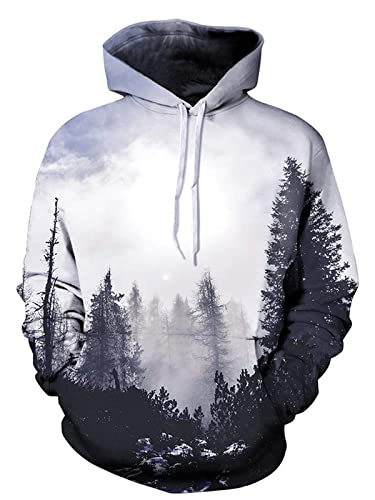 SANKILL Unisex Graphic Hoodies for Men Funny 3D Novelty Pullover Sweatshirt Xmas Teen Boy Gifts Ideas Black White Galaxy Hoodie