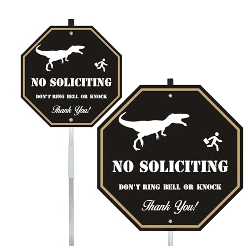 No Soliciting Yard Sign for House, Aluminum Yard Signs with Metal Stake, Creative No Solicitors Funny Sign for Front Door, Yard Sign Deter Door Knockers, Warning Sign Outdoor, Black, 10 x 10 inch, 2