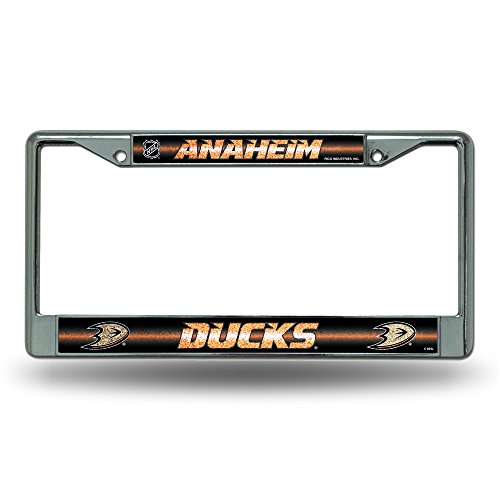 Rico Industries NHL Bling Chrome License Plate Frame with Glitter Accent, Anaheim Ducks, 6 x 12.25-inches