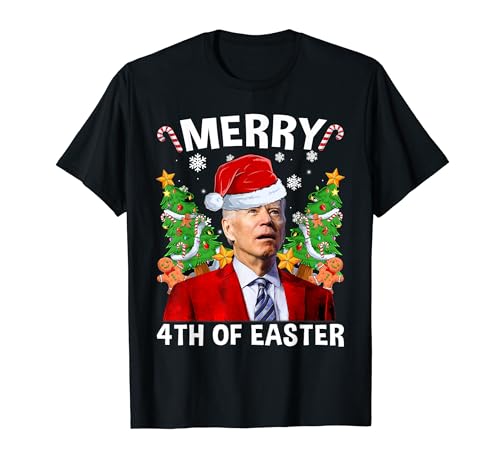 Funny Joe Biden Christmas Santa Hat Merry 4th Of Easter Xmas T-Shirt