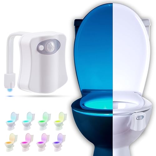 RainBowl Toilet Light with Motion Sensor - Unique Cool Gadget - 8 Color LED Toilet Bowl Night Light - Funny Birthday Gifts for Men - Gifts for House Warming - Gag Gift for Dad, Boyfriend, Husband