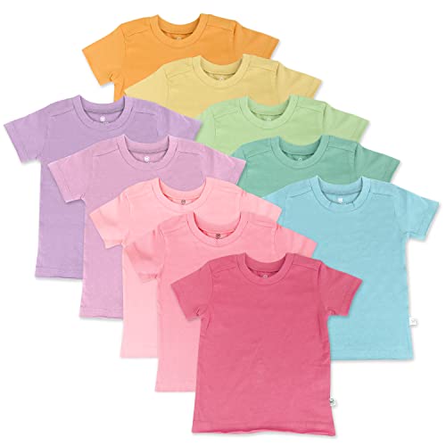 HonestBaby unisex baby Organic Cotton Short Sleeve T-shirt Multi-packs infant and toddler t shirts, 10-pack Rainbow Girl, 2T US