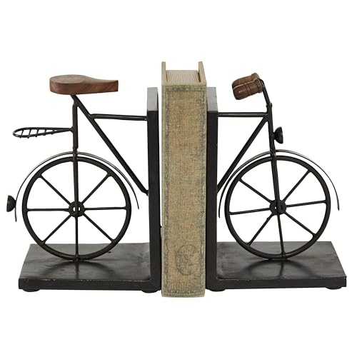 Deco 79 Metal Bike Bookends with Wood Accents, Set of 2 7'W, 9'H, Black