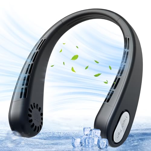 Prubensic Portable Neck Fan, Hands Free Bladeless Personal Fan, 4000mAh Battery USB Rechargeable, 360° Fast Cooling, Ultra Quiet, Travel Essentials, Suit Home Office Sports, Gifts for Women Men Black