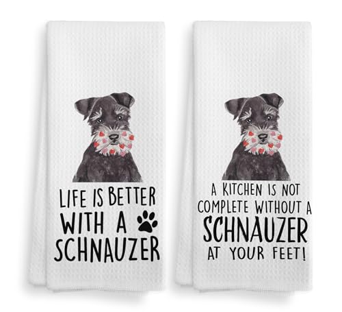 NOQL Schnauzer Towels, Schnauzer Gifts, Schnauzer Dog Kitchen Towels and Dishcloths Set of 2, Schnauzer Decor, Schnauzer Gifts for Women, Dog Kitchen Towels, Dog Gifts for Women, 16×24 Inches