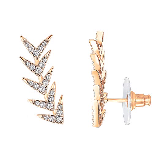 PAVOI 14K Rose Gold Plated Sterling Silver Post Climber Arrow Ear Crawler Earrings