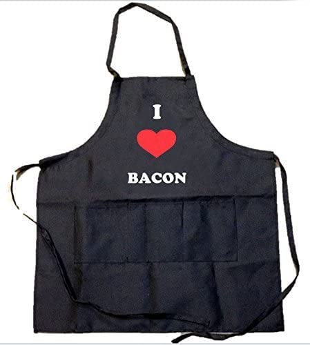 Funny Guy Mugs I Love Bacon Adjustable Apron with Pockets - Funny Apron for Men or Women - Perfect for BBQ Grilling Barbecue Cooking Baking Crafting Gardening