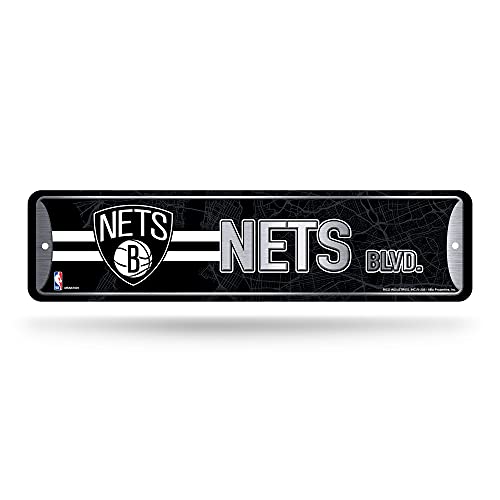 Rico Industries NBA Brooklyn Nets Home Décor Metal Street Sign (4' x 15') - Great for Home, Office, Bedroom, & Man Cave - Made
