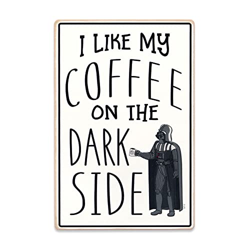 Disney Star Wars Darth Vader Wood Wall Decor - I Like My Coffee On the Dark Side - Funny Star Wars Coffee Sign for Kitchen or Coffee Bar