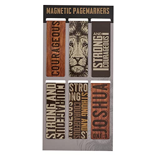 Christian Art Gifts Magnetic Scripture Bookmark/Pagemarker Set for Men: Strong & Courageous Lion - Set of 6, Inspirational Scripture for Bibles, Fridges, Books, Multicolor/Brown/Black/Gray, Small