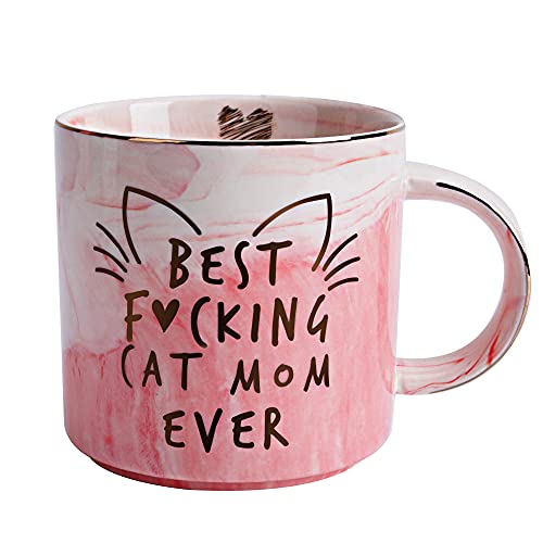 Cat Mom Gifts for Women - Crazy Cat Lady Coffee Mug Gift for Cat Lover Mom, Daughter, Sister, Aunt, Wife, Best Friends, BFF, Coworkers, Her - Best Cat Mom Ever - Pink Marble Mug, Ceramic 11.5oz Cup