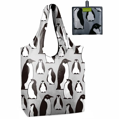 BeeGreen Penguin Lover Gifts for Women, Cute Animal Reusable Grocery Shopping Bags Foldable Ripstop, Reusable Bags Machine Washable Extra Large 50LBS Heavy Duty for Groceries
