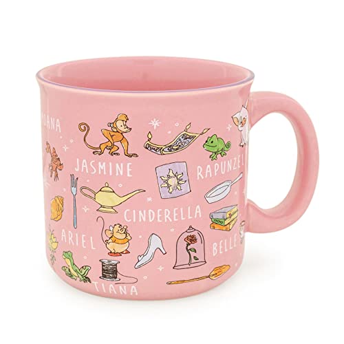 Disney Princess Icons Ceramic Camper Mug | BPA-Free Travel Coffee Cup For Espresso, Caffeine, Cocoa, Beverages | Home & Kitchen Essentials | Cute Gifts and Collectibles | Holds 20 Ounces