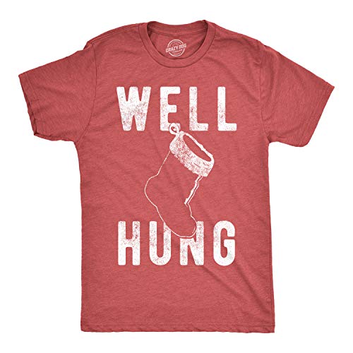Mens Well Hung T Shirt Funny Christmas Stocking Tee Offensive Humor Xmas Gifts Mens Funny T Shirts Christmas T Shirt for Men Funny Adult Humor T Shirt Red XL