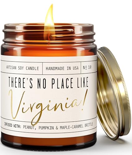Virginia Gifts, Virginia Decor for Home - 'There's No Place Like Virginia Candle, w/Pumpkin, Peanut & Maple Brittle I Virginia Souvenirs I Virginia State Gifts I 9oz Jar, 50Hr Burn, USA Made
