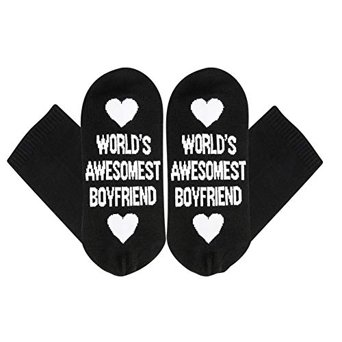 Qiteck Funny Socks with Saying Worlds Awesomest Boyfriend Girlfriend Cotton Crew Socks Boyfriend Girlfriend Gift Socks Boyfriend Black